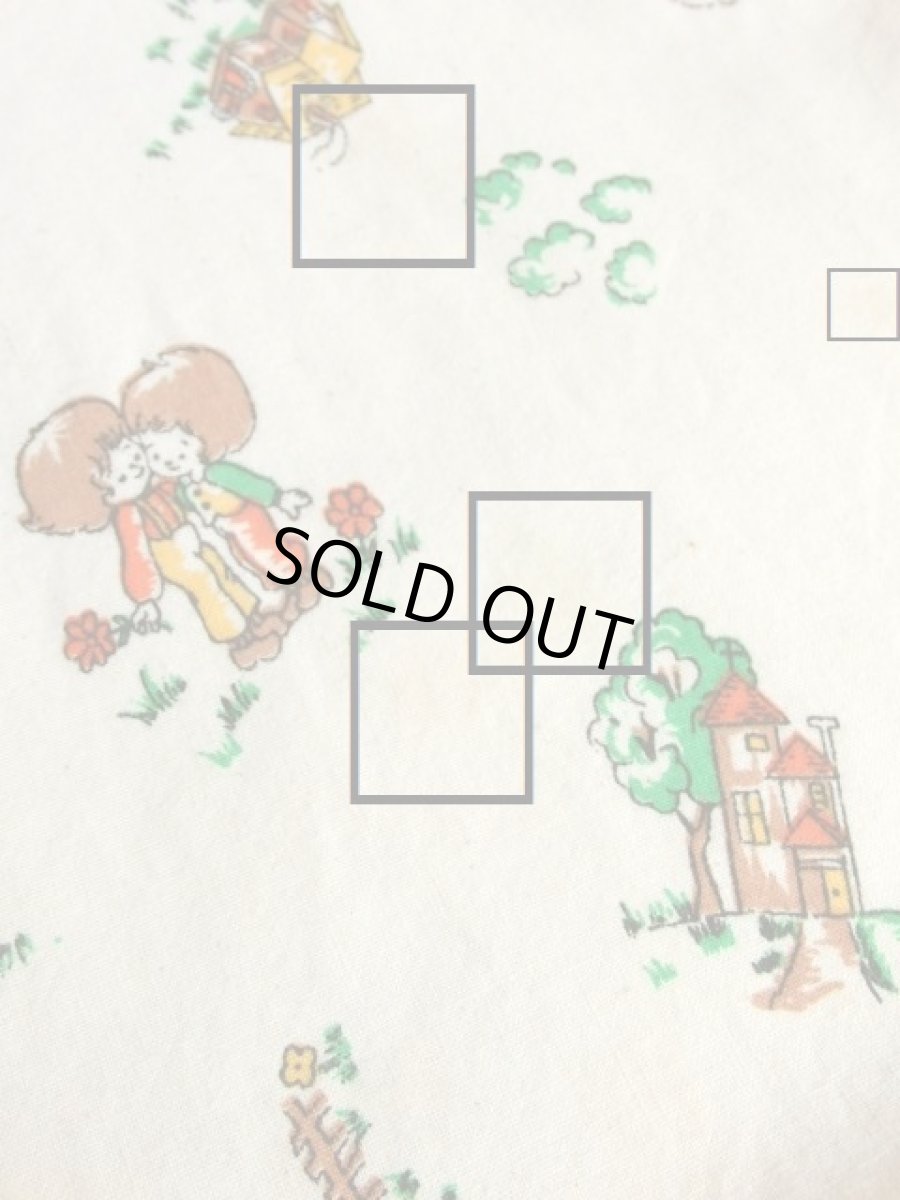 画像12: 子供柄 House×Tree×Flower オフホワイト リボン フリル 長袖 昭和レトロ 国産古着 レトロワンピース 【6047】 (12)