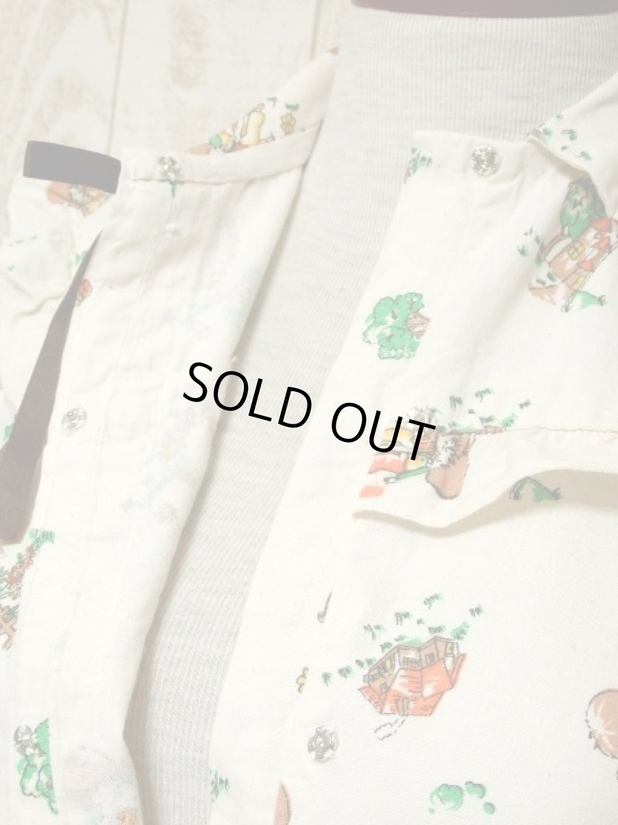 画像8: 子供柄 House×Tree×Flower オフホワイト リボン フリル 長袖 昭和レトロ 国産古着 レトロワンピース 【6047】 (8)