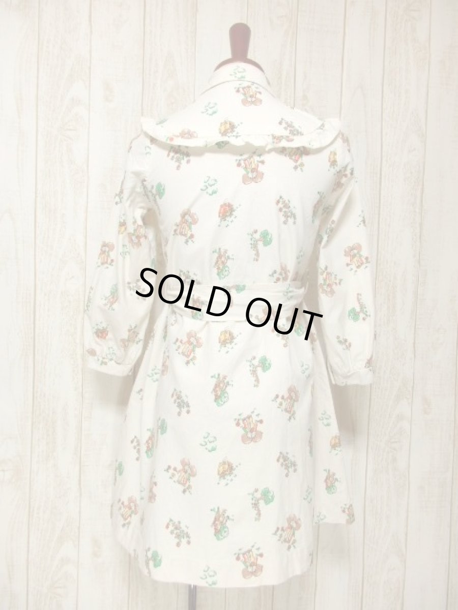 画像5: 子供柄 House×Tree×Flower オフホワイト リボン フリル 長袖 昭和レトロ 国産古着 レトロワンピース 【6047】 (5)