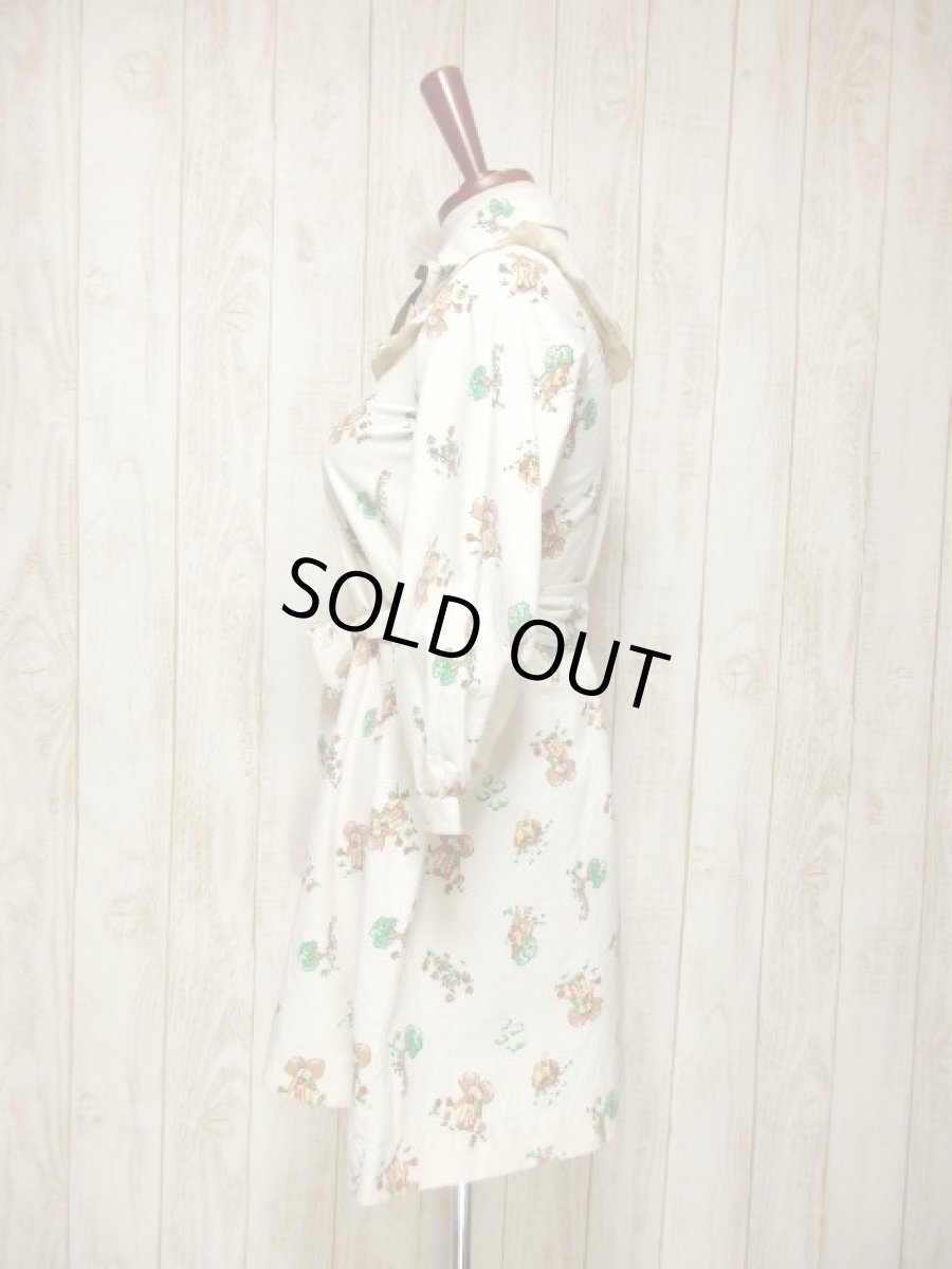 画像7: 子供柄 House×Tree×Flower オフホワイト リボン フリル 長袖 昭和レトロ 国産古着 レトロワンピース 【6047】 (7)