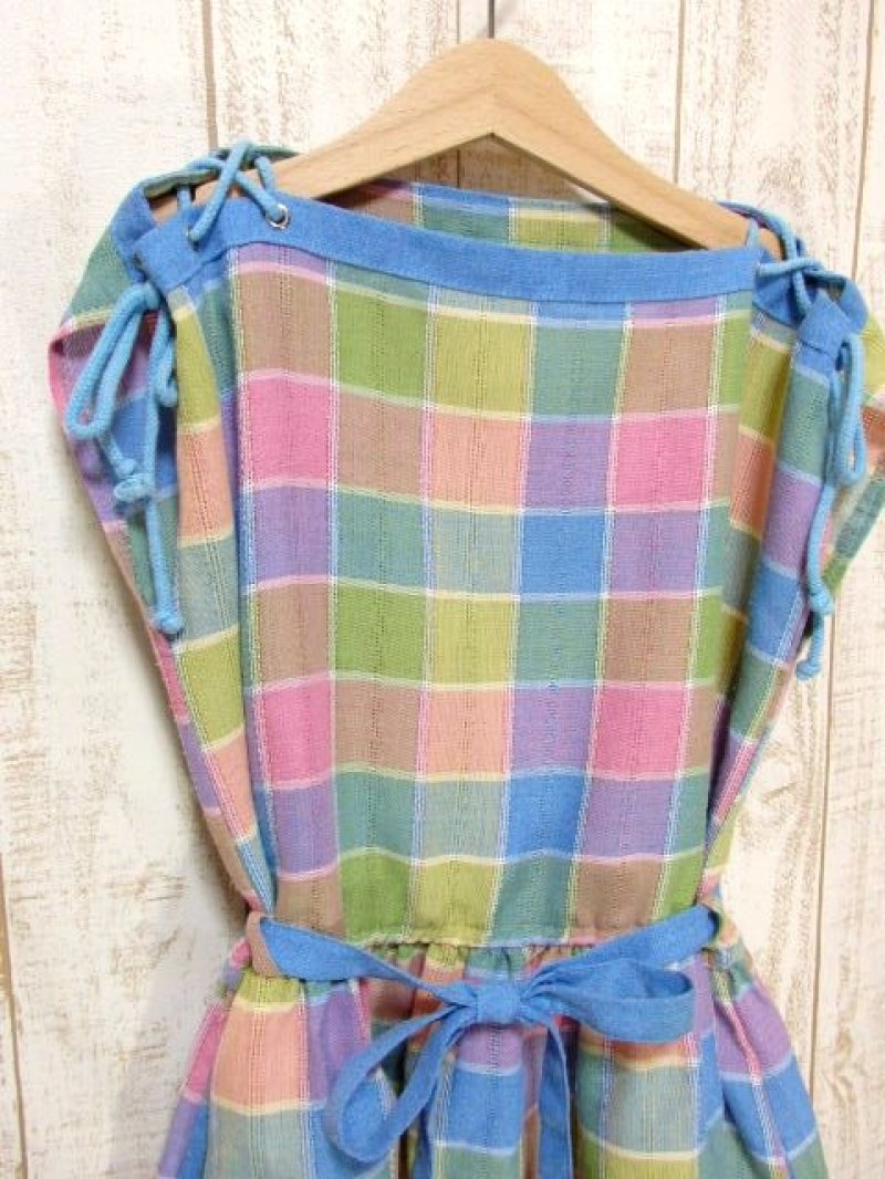 画像2: ☆　ヨーロッパ子供古着　vintageキッズ　チェック柄×ウエストリボン結び　ヴィンテージワンピース　size130〜140cm　kids＆baby　☆