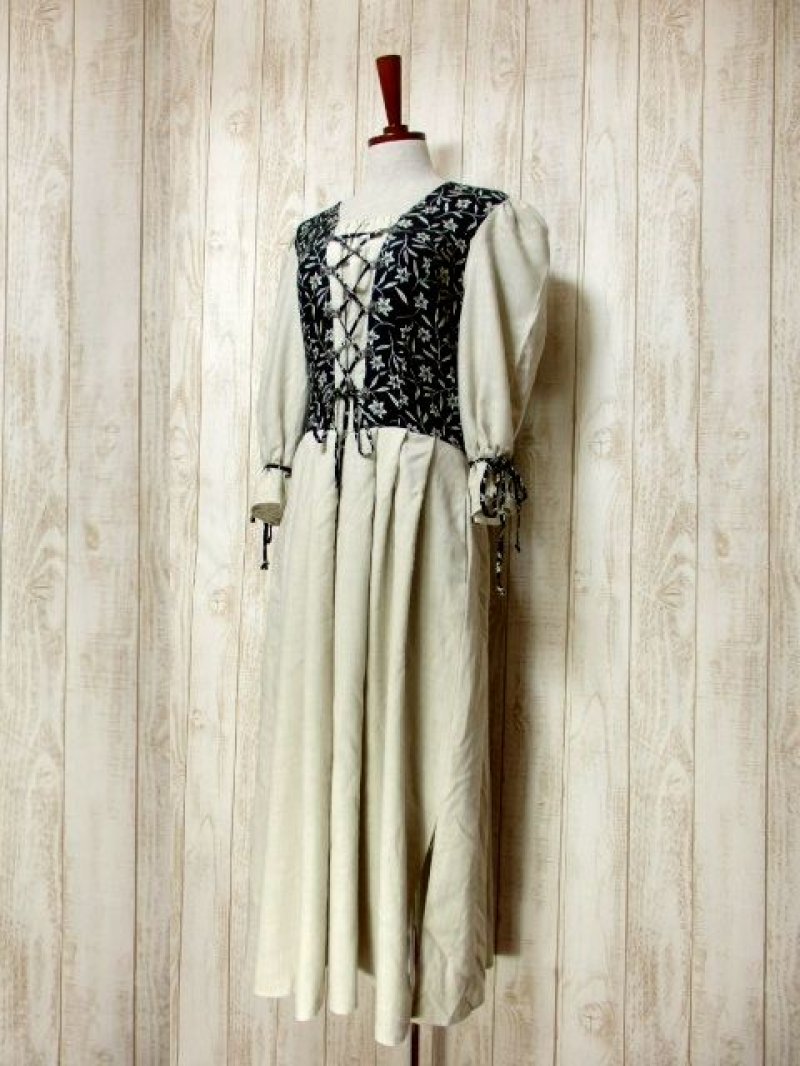 画像1: 大人フォークロア×切り替えしデザイン 両袖先×ウエストリボン結び ディアンドル チロルワンピース ドイツ民族衣装 舞台 演奏会 フォークダンス オクトーバーフェスト 【6132】