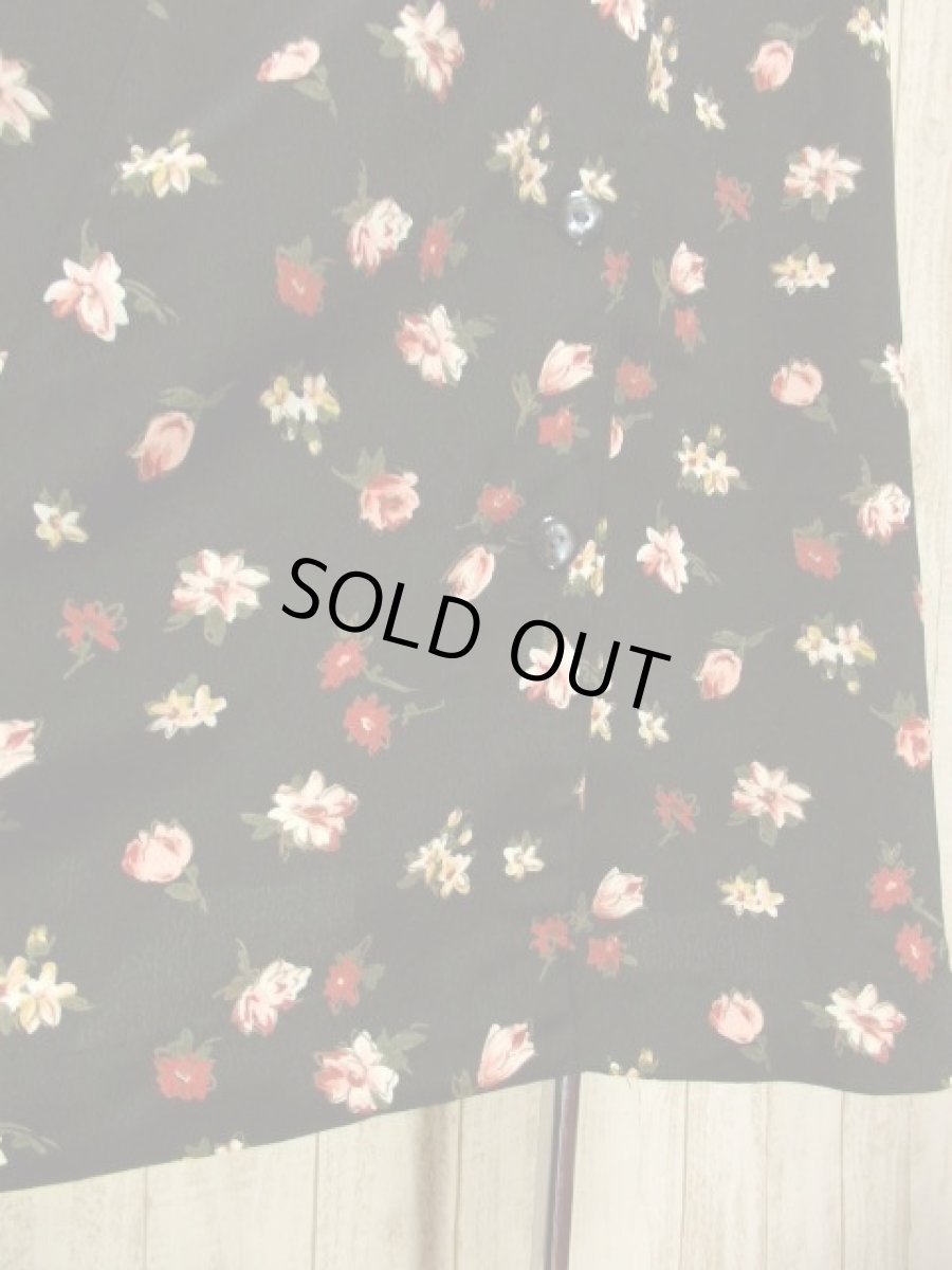 画像11: 70年代 花柄 前開き ブラック 長袖 昭和レトロ 国産古着 レトロシャツワンピース 【6135】  (11)