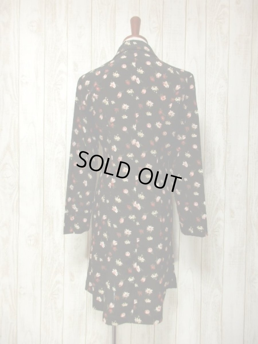 画像5: 70年代 花柄 前開き ブラック 長袖 昭和レトロ 国産古着 レトロシャツワンピース 【6135】  (5)