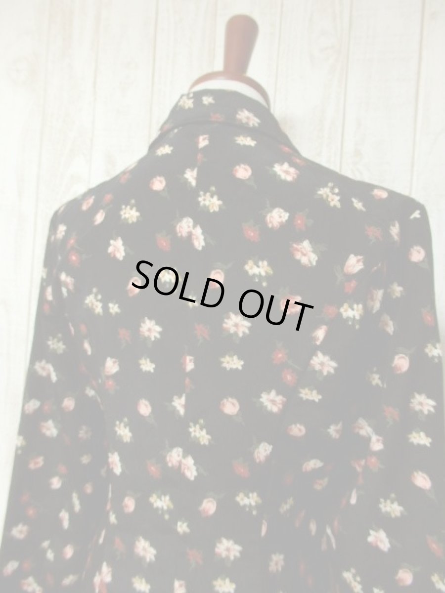 画像6: 70年代 花柄 前開き ブラック 長袖 昭和レトロ 国産古着 レトロシャツワンピース 【6135】  (6)