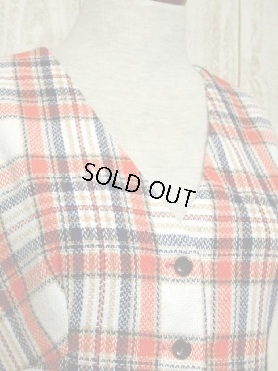 画像3: チェック柄 前開き ノースリーブ レトロ ヨーロッパ古着 ヴィンテージワンピース【6347】 (3)