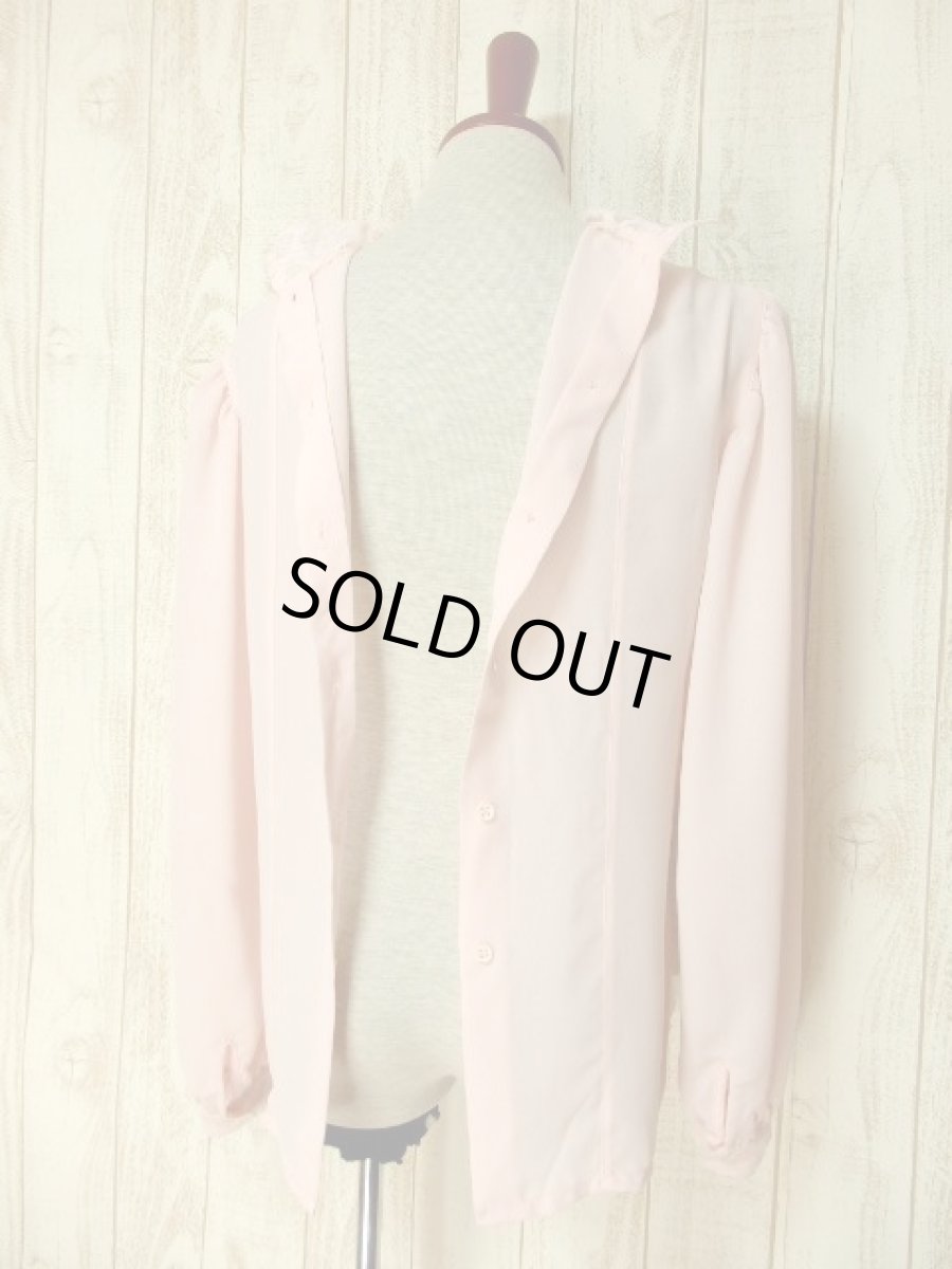 画像8: レース 淡いピンク バックボタンデザイン 透け感 上品 クラシカル レトロ ヨーロッパ古着 長袖 シャツ ヴィンテージブラウス (8)