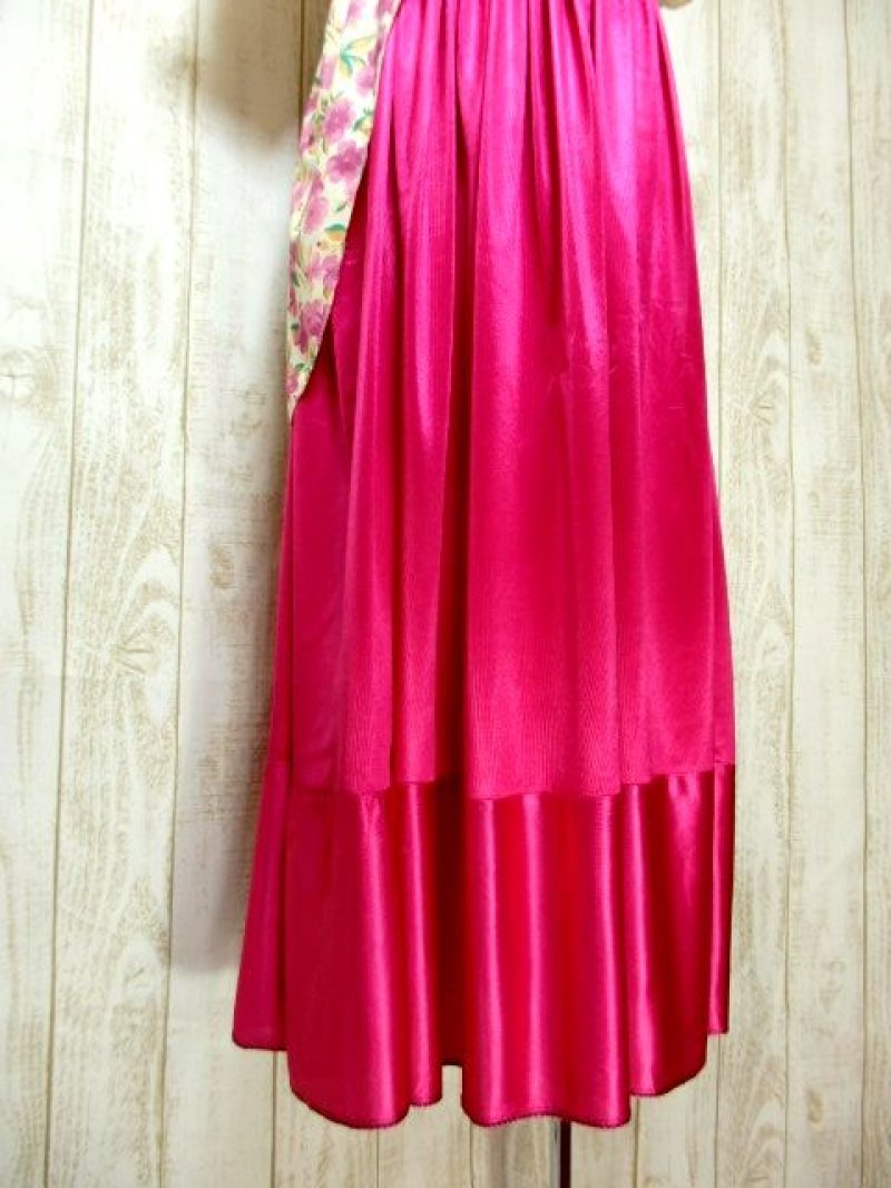 画像2: アシンメトリー 花柄 切り替えし ウエストゴム 上品 半袖 レトロ USA古着 ヴィンテージドレス