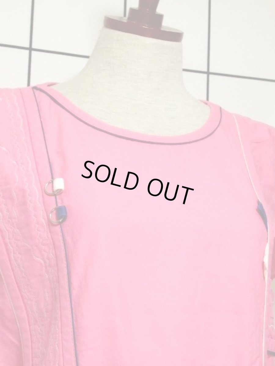 画像3: ピンク ステッチ入り レトロ ヨーロッパ古着 ヴィンテージワンピース【6407】 (3)