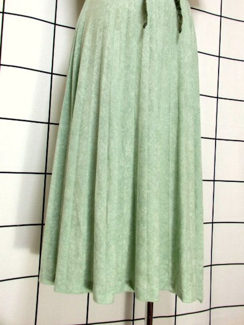 画像2: 小花柄 グリーン 首元ウエストリボン 切り替えし 半袖 レトロ USA古着 ヴィンテージワンピース