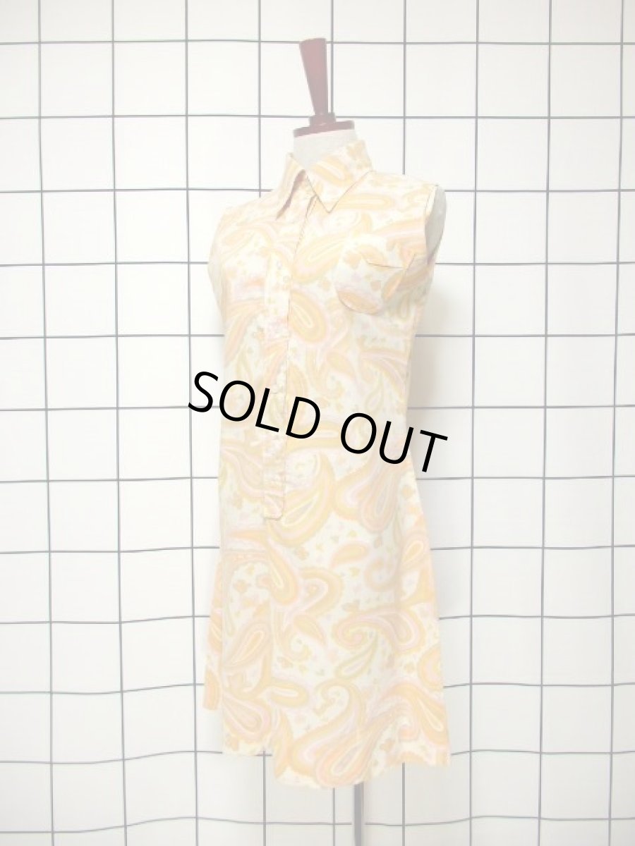 画像2: ペイズリーモチーフ ノースリーブ レトロ ヨーロッパ古着 ヴィンテージワンピース【6451】 (2)