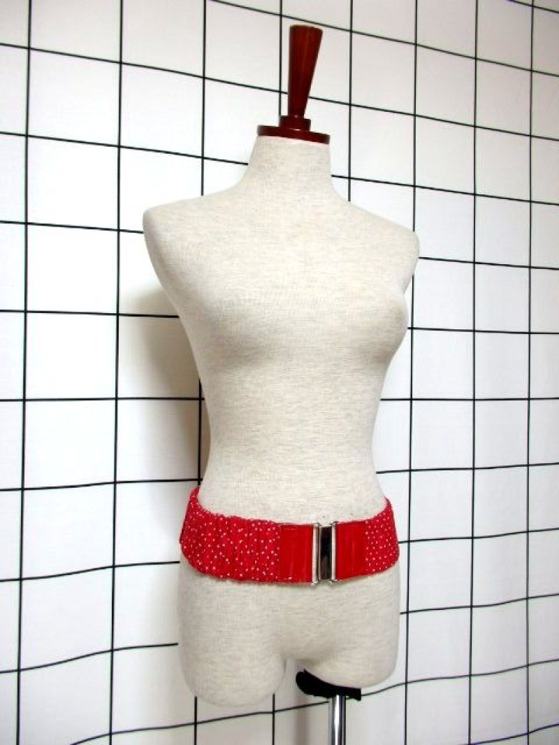 画像1: ドット柄 レッド ホワイト レトロアンティーク ヴィンテージ ヨーロッパ 古着 ベルト【6492】