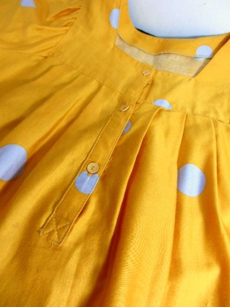 画像3: ドット柄 イエロー ブラウン レトロモダン 半袖 ふんわり 昭和レトロ 国産古着 レトロワンピース【6541】
