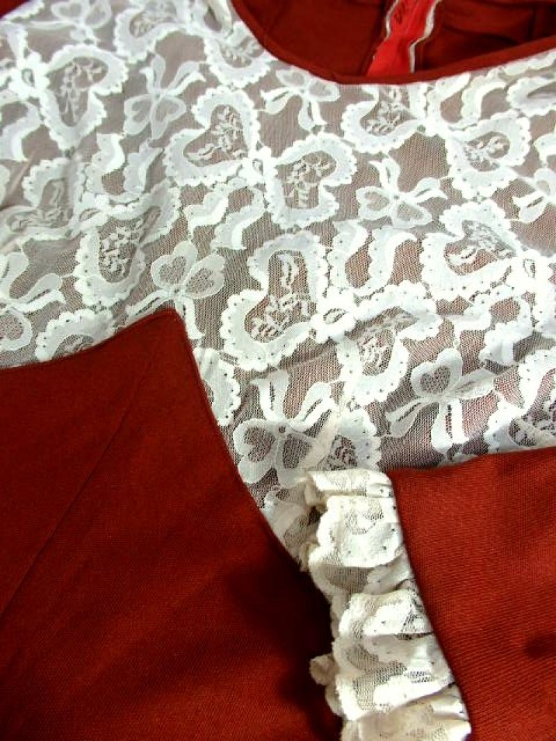 画像3: 70年代 アンティークレース リボンモチーフ 長袖 クラシカル ガーリー パーティースタイル ヨーロッパ古着 ヴィンテージドレス 【6595】