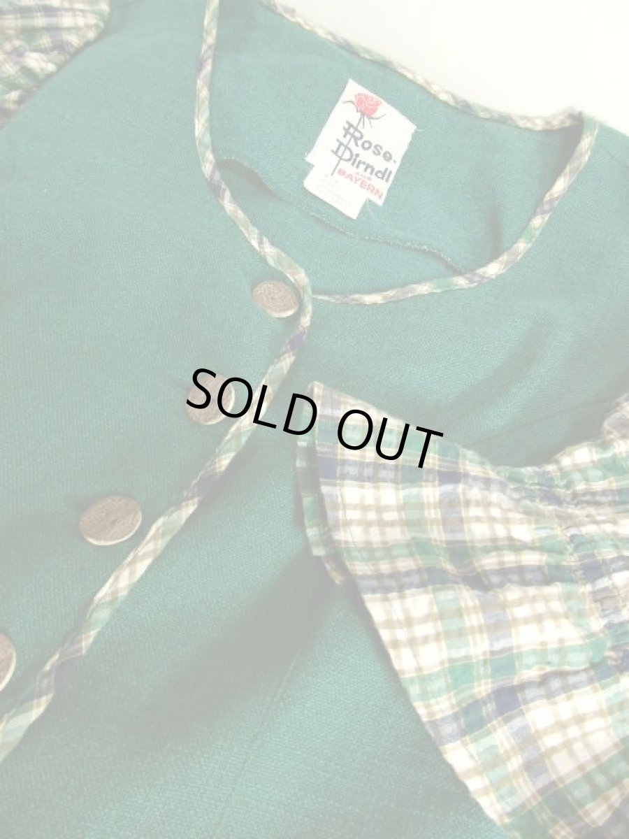 画像12: RoseDirndlAUSBAYERN チェック柄 リネン ウッド調ボタン 前開き グリーン 袖あり ディアンドル チロルワンピース ドイツ民族衣装 舞台 演奏会 フォークダンス オクトーバーフェスト 【6634】 (12)