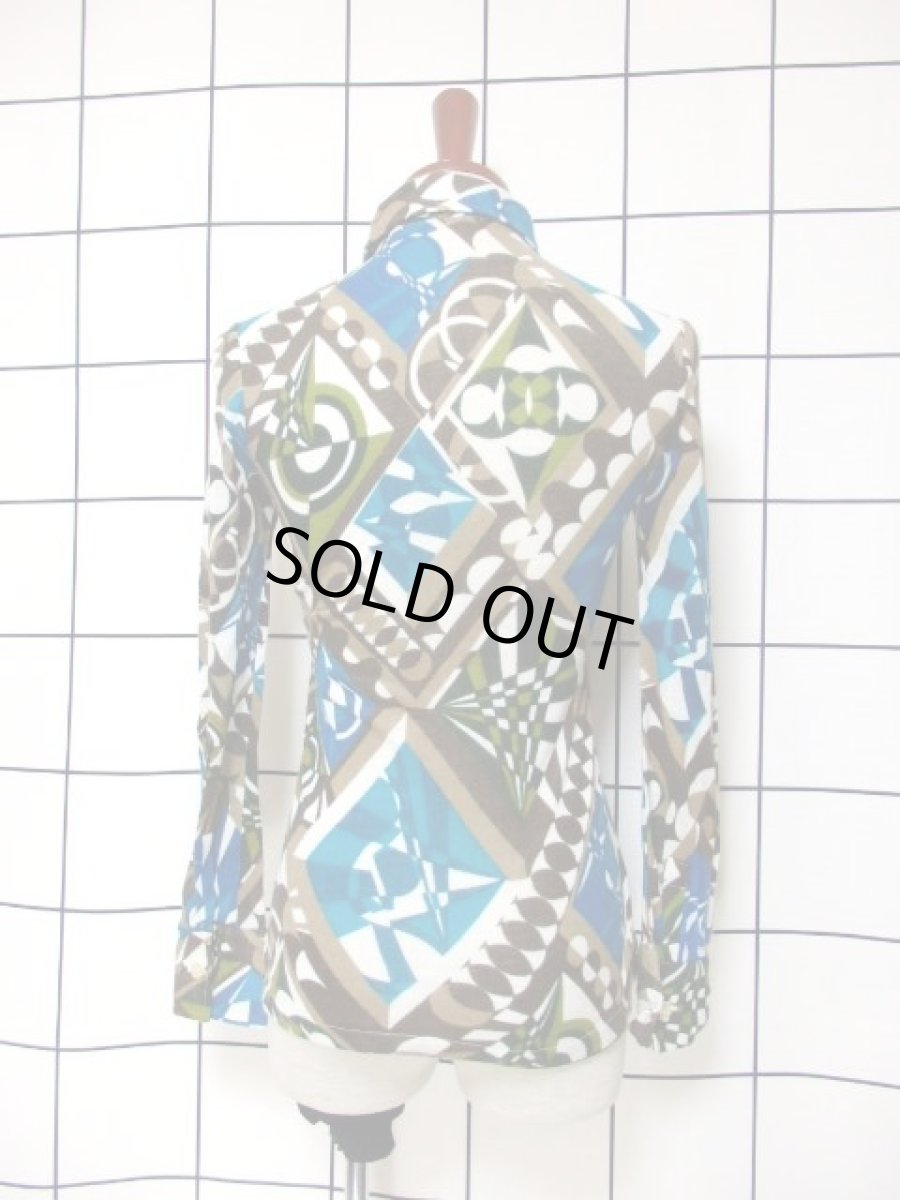 画像5: 幾何学模様 レトロモダン ヨーロッパ古着 長袖 シャツ ヴィンテージトップス (5)