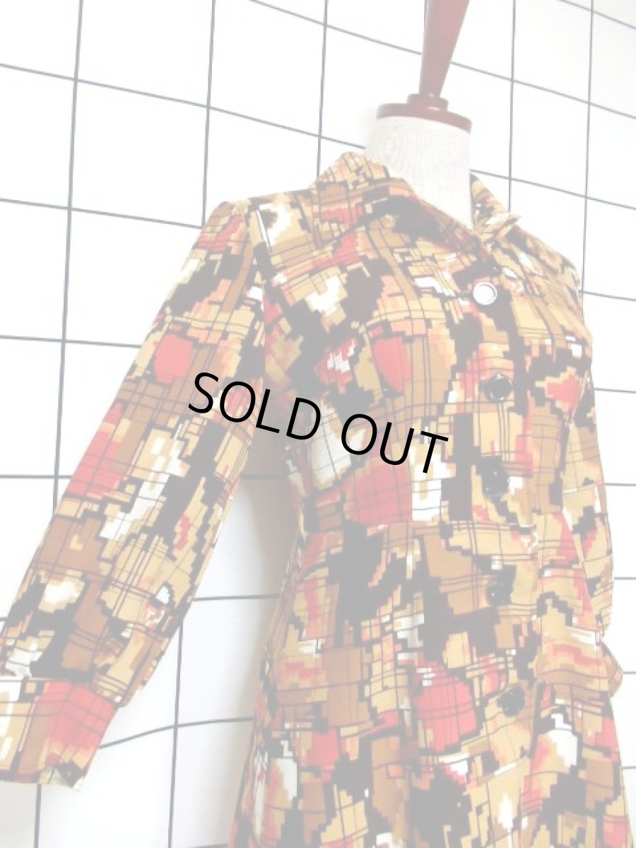 画像4: 70年代 スカーフ柄 マルチカラー レトロ レディース 長袖 昭和レトロ 国産古着 レトロワンピース 【6701】 (4)