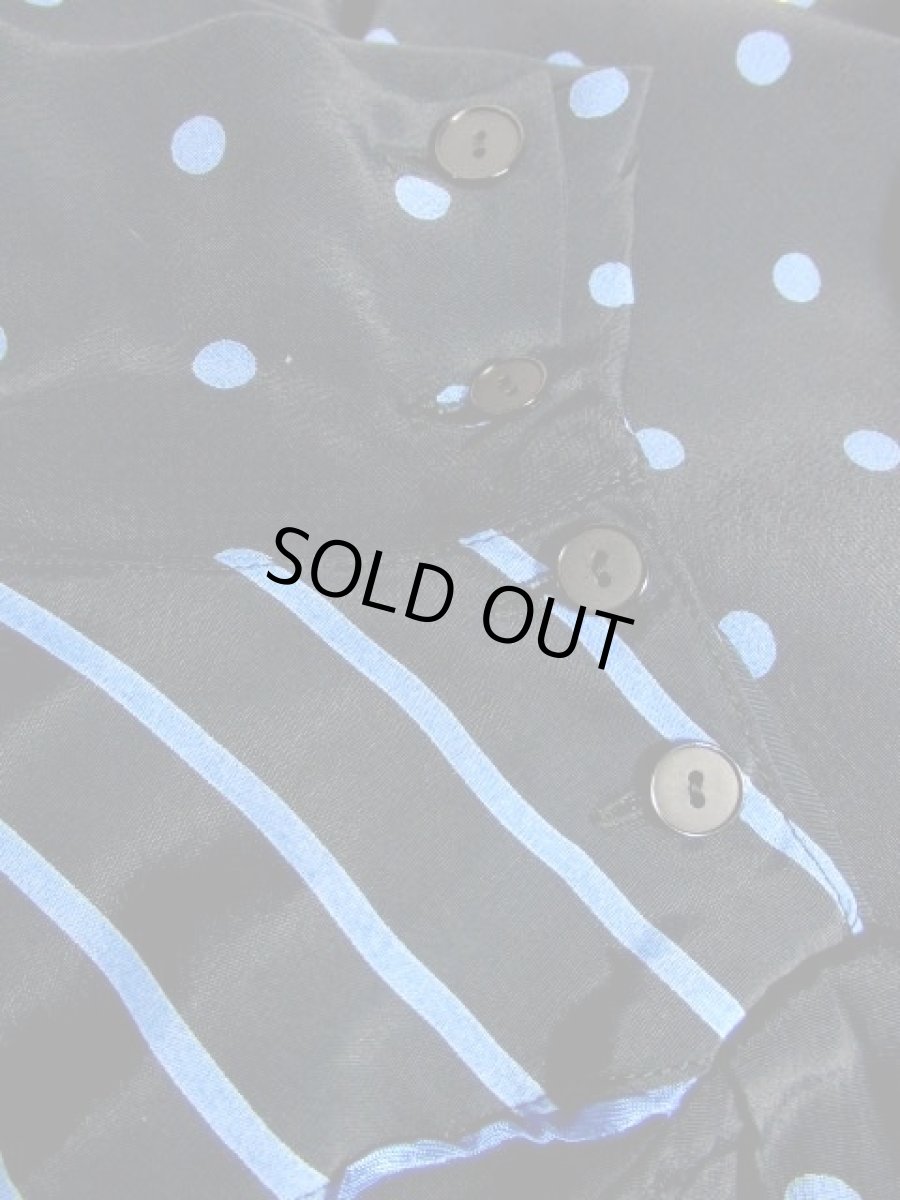 画像15: ドット柄 ボーダー柄 ブラック 黒 ブルー レトロ 長袖 ヨーロッパ古着 ヴィンテージドレス 【6747】 (15)