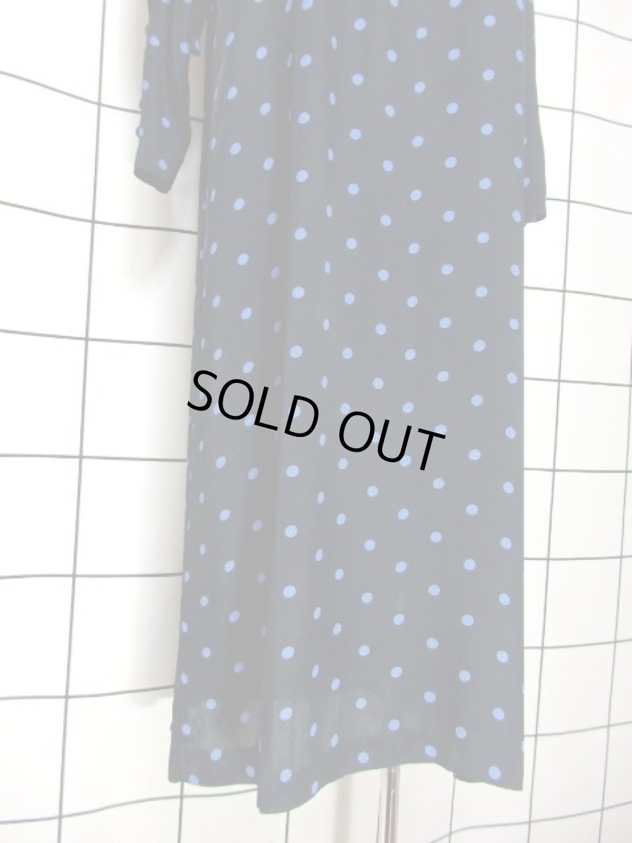画像13: ドット柄 ボーダー柄 ブラック 黒 ブルー レトロ 長袖 ヨーロッパ古着 ヴィンテージドレス 【6747】 (13)