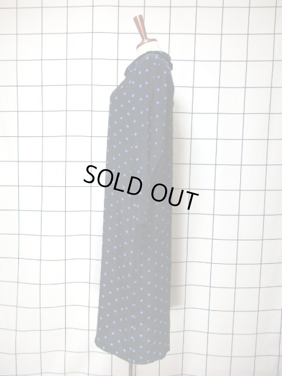 画像7: ドット柄 ボーダー柄 ブラック 黒 ブルー レトロ 長袖 ヨーロッパ古着 ヴィンテージドレス 【6747】 (7)