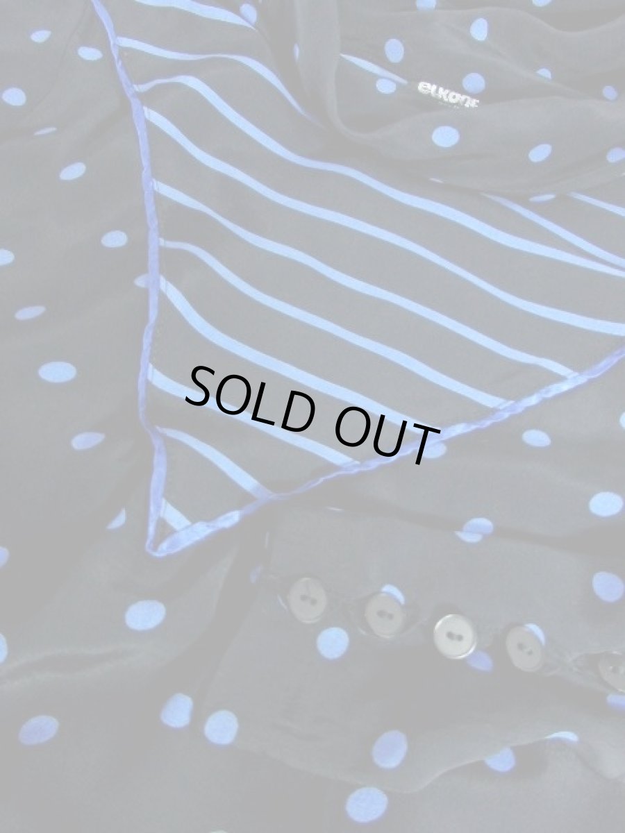 画像14: ドット柄 ボーダー柄 ブラック 黒 ブルー レトロ 長袖 ヨーロッパ古着 ヴィンテージドレス 【6747】 (14)