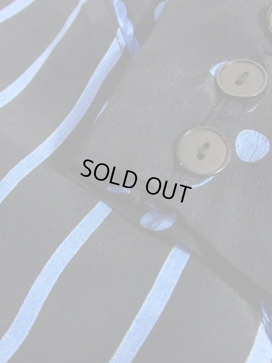 画像16: ドット柄 ボーダー柄 ブラック 黒 ブルー レトロ 長袖 ヨーロッパ古着 ヴィンテージドレス 【6747】 (16)