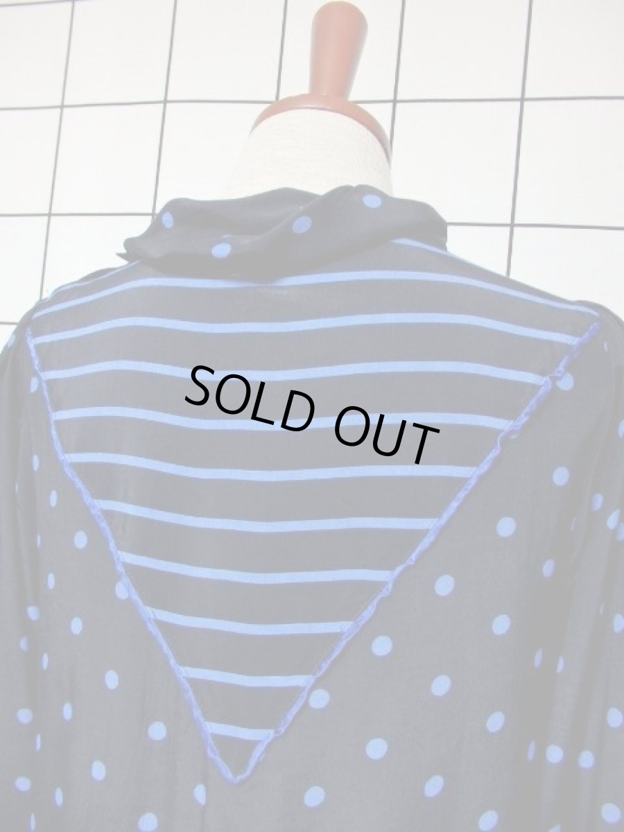 画像6: ドット柄 ボーダー柄 ブラック 黒 ブルー レトロ 長袖 ヨーロッパ古着 ヴィンテージドレス 【6747】 (6)