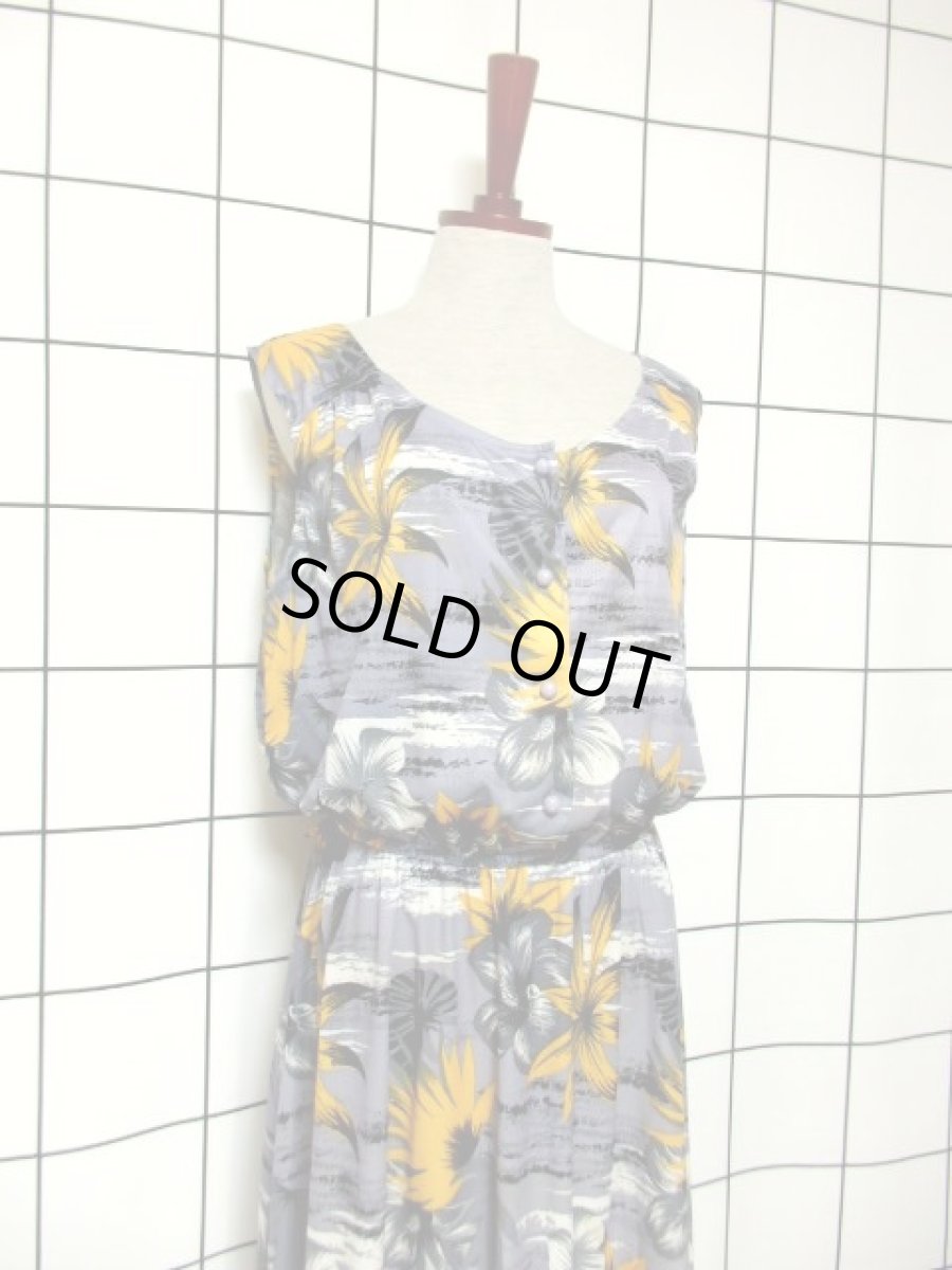 画像8: 花柄 ノースリーブ ウエストゴム レトロ ヨーロッパ古着 ヴィンテージワンピース【6783】 (8)