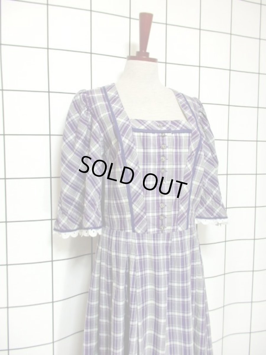 画像8: チェック パープル グリーン レース装飾 大人ガーリー ディアンドル チロルワンピース ドイツ民族衣装 舞台 演奏会 フォークダンス オクトーバーフェスト【6780】 (8)