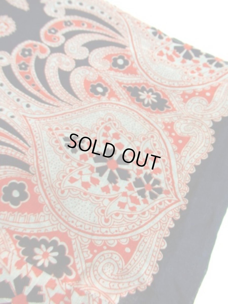 画像14: ペイズリーモチーフ 首元リボンタイ レッド ネイビー 長袖 レトロ ヨーロッパ古着 ヴィンテージマキシ丈ドレス 【4944】  (14)