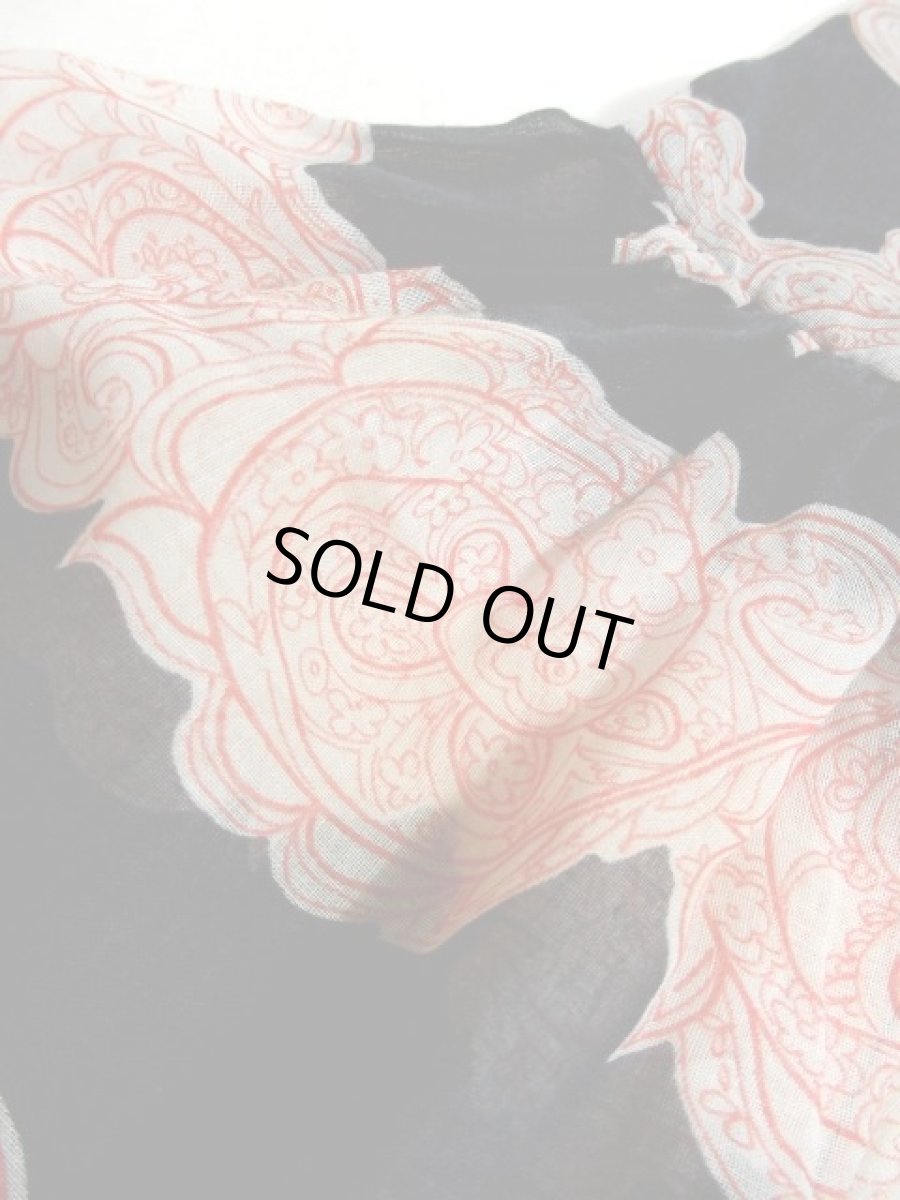 画像15: ペイズリーモチーフ 首元リボンタイ レッド ネイビー 長袖 レトロ ヨーロッパ古着 ヴィンテージマキシ丈ドレス 【4944】  (15)