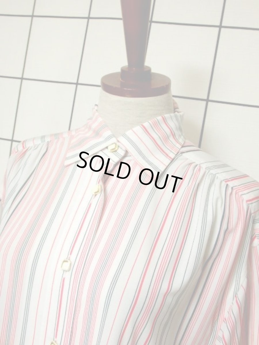 画像8: ストライプ ホワイト 前開き 70's 半袖 昭和レトロ 国産古着 レトロシャツワンピース【3589】 (8)