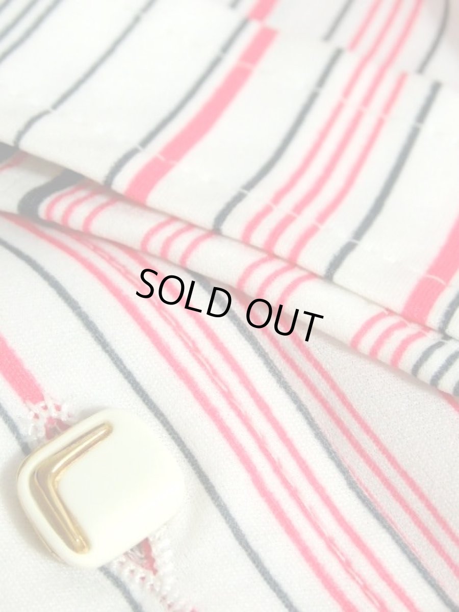 画像17: ストライプ ホワイト 前開き 70's 半袖 昭和レトロ 国産古着 レトロシャツワンピース【3589】 (17)