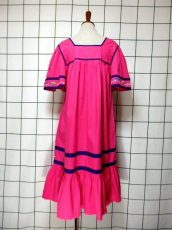 画像5: インド製 コットン ティーカップ刺繍 ピンク ふんわり 半袖 レトロ フォークロア ガーリー ヴィンテージドレス (5)