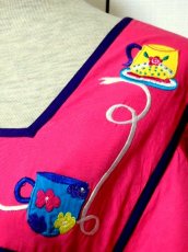 画像10: インド製 コットン ティーカップ刺繍 ピンク ふんわり 半袖 レトロ フォークロア ガーリー ヴィンテージドレス (10)