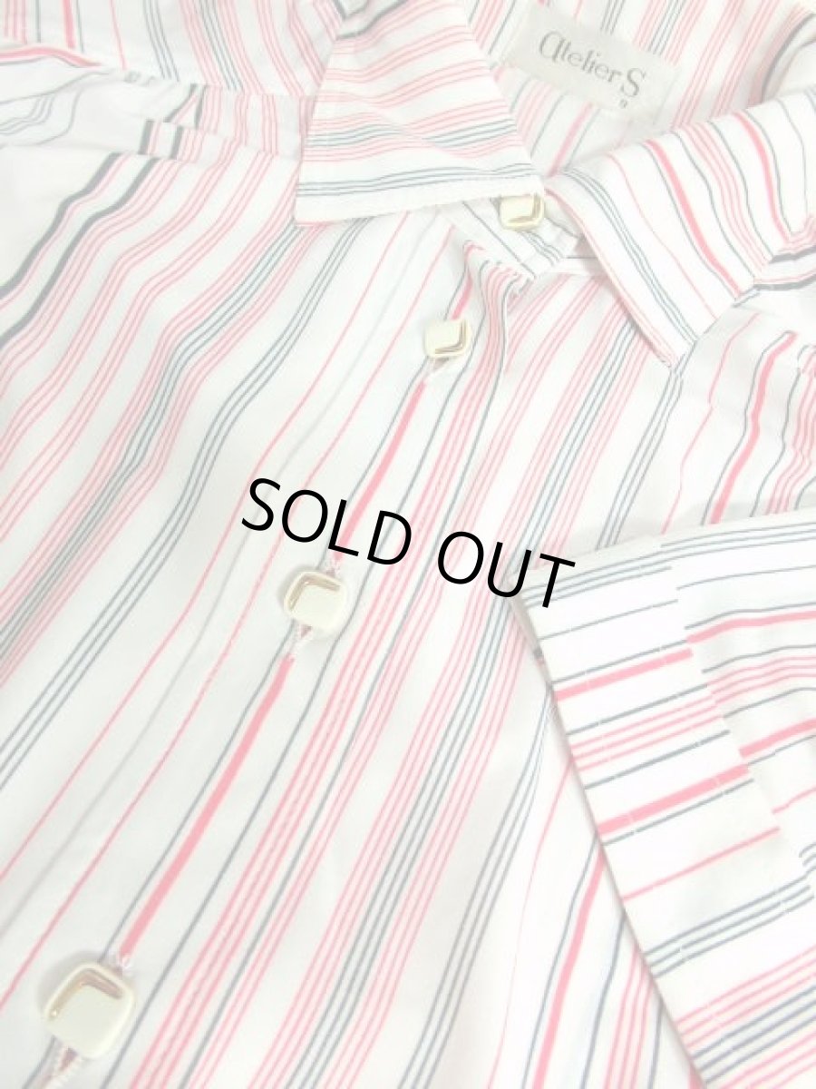 画像15: ストライプ ホワイト 前開き 70's 半袖 昭和レトロ 国産古着 レトロシャツワンピース【3589】 (15)