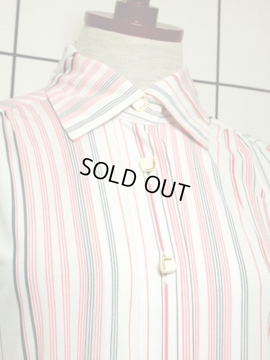 画像3: ストライプ ホワイト 前開き 70's 半袖 昭和レトロ 国産古着 レトロシャツワンピース【3589】 (3)