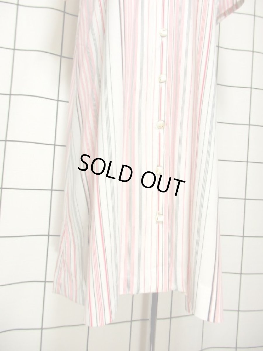 画像11: ストライプ ホワイト 前開き 70's 半袖 昭和レトロ 国産古着 レトロシャツワンピース【3589】 (11)