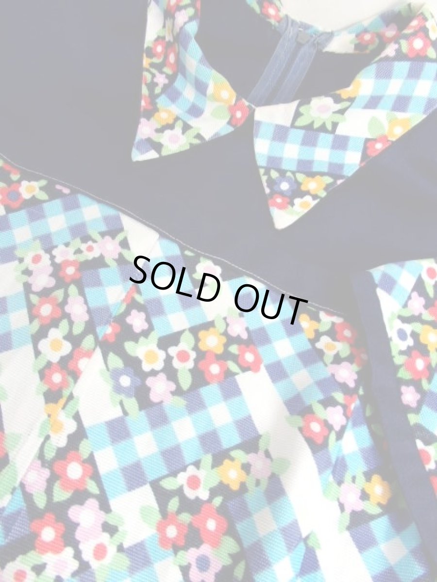 画像12: ブロックチェック柄 花柄 ポップ 半袖 レトロ ガーリー ヨーロッパ古着 ヴィンテージワンピース【5746】 (12)