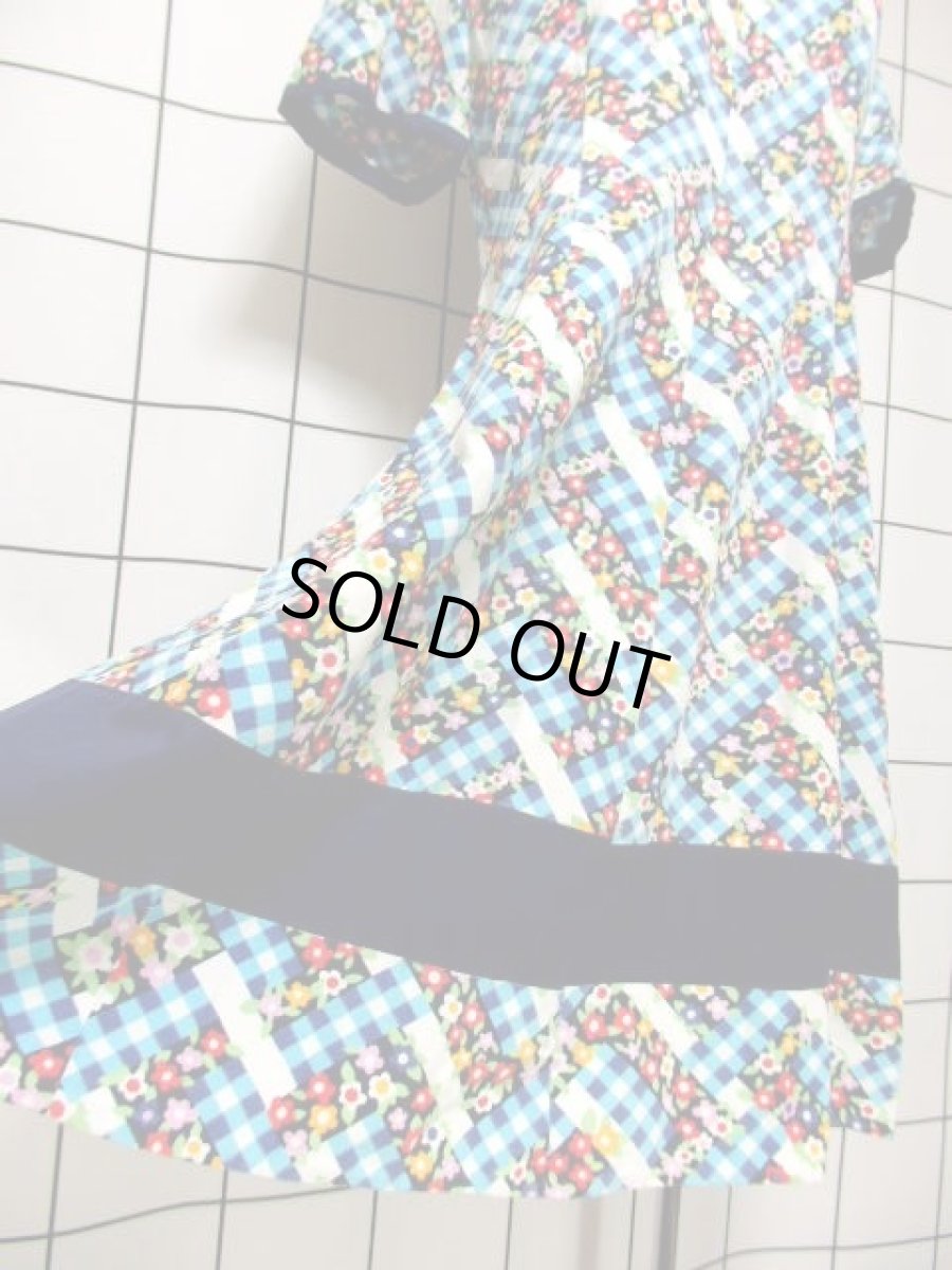 画像11: ブロックチェック柄 花柄 ポップ 半袖 レトロ ガーリー ヨーロッパ古着 ヴィンテージワンピース【5746】 (11)