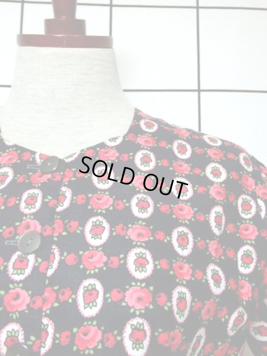 画像9: 70's 花柄 ブラック 半袖 レトロ ガーリー ヨーロッパ古着 ヴィンテージドレス【5961】 (9)