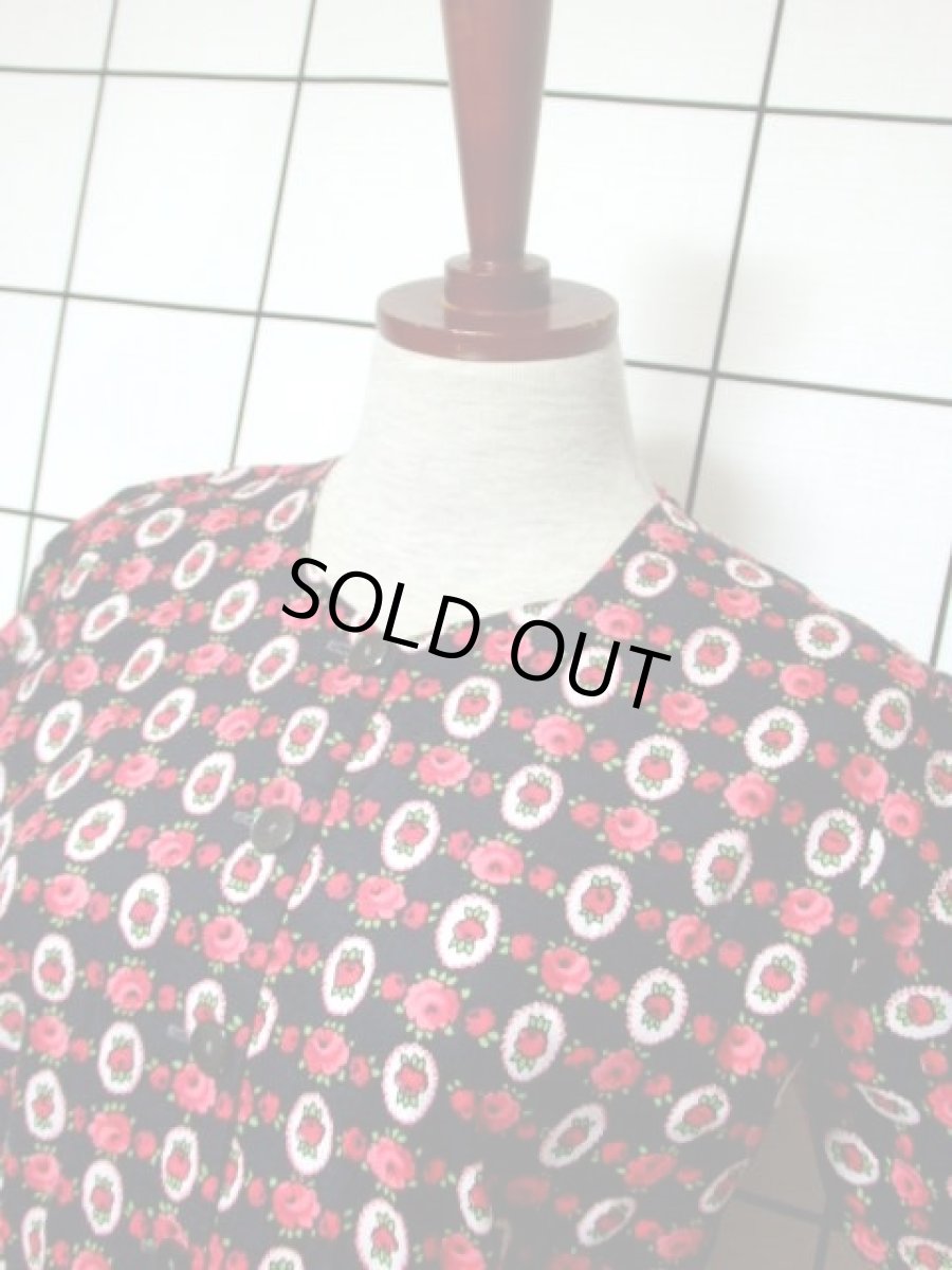 画像8: 70's 花柄 ブラック 半袖 レトロ ガーリー ヨーロッパ古着 ヴィンテージドレス【5961】 (8)