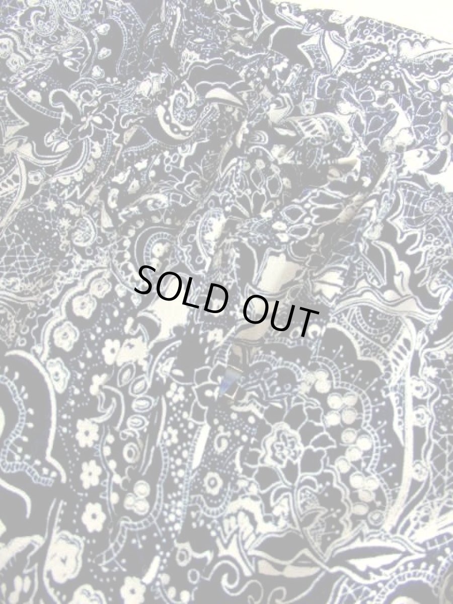 画像14: スカーフプリント ネイビー ホワイト 首元リボン 70年代 ウエストゴム 半袖 昭和レトロ 国産古着 レトロワンピース 【6864】 (14)