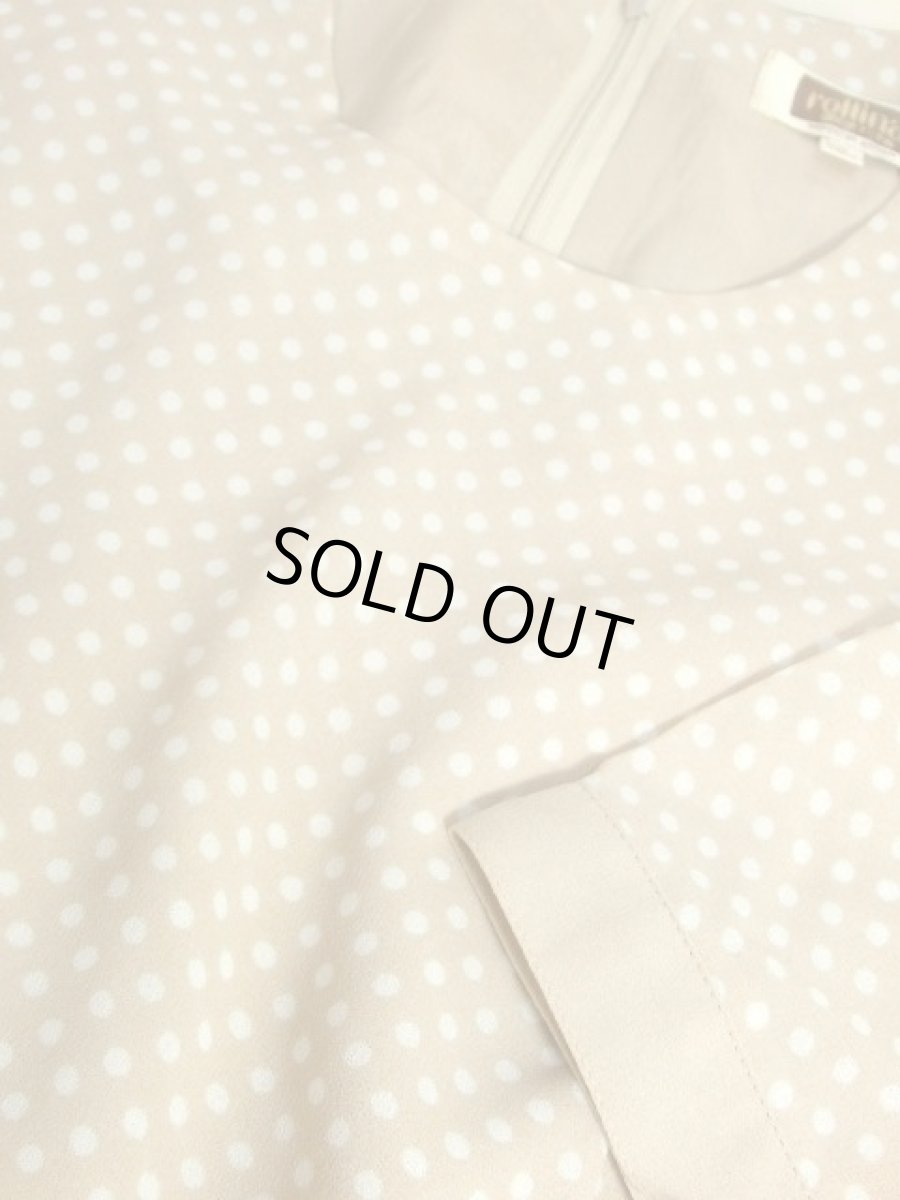 画像14: レトロワンピース ドット柄 ベージュ ホワイト ベルト付 70's レディース 半袖 古着 (14)