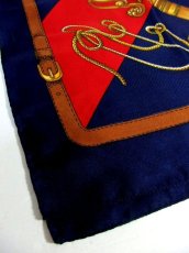 画像5: レトロアンティーク ヴィンテージスカーフ イタリア製 ネイビー レッド【6913】 (5)