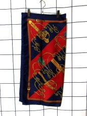 画像3: レトロアンティーク ヴィンテージスカーフ イタリア製 ネイビー レッド【6913】 (3)