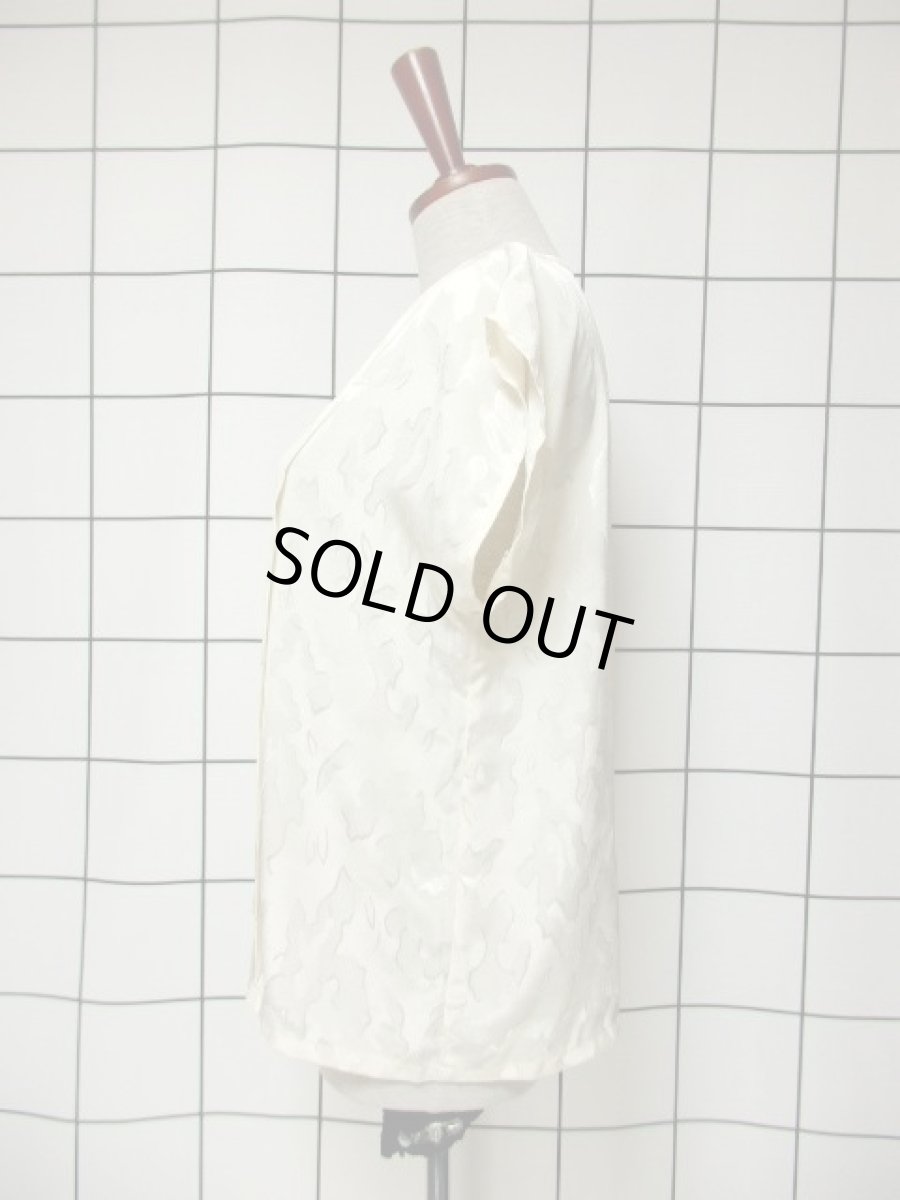 画像7: アート柄 アイボリー タックデザイン レトロ USA古着 ノースリーブ シャツ ヴィンテージブラウス (7)