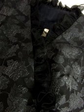 画像15: 花模様織り フリル装飾 ブラック 結婚式やパーティースタイルにも クラシカル 半袖 レトロ ガーリー ヨーロッパ古着 ヴィンテージドレス【5965】 (15)