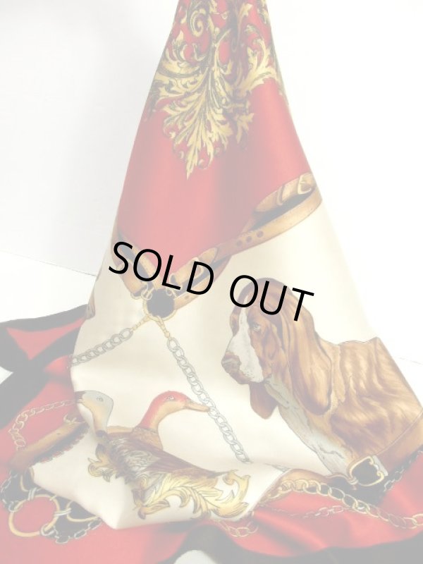 Ralph Lauren 希少 犬イラスト&千鳥格子柄 大判SILKスカーフ Ralph Lauren 希少 犬イラスト&千鳥格子柄 大判SILKスカーフ