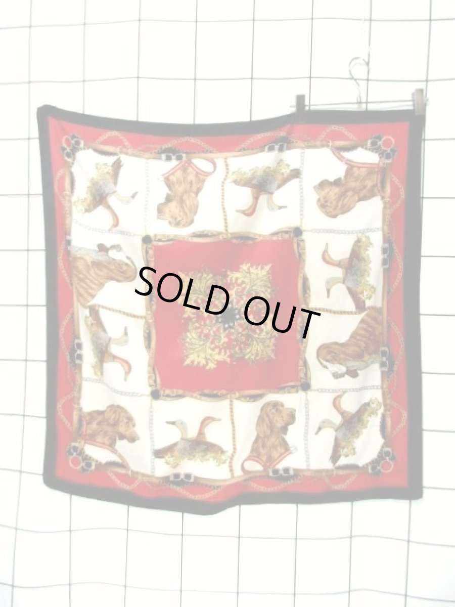 画像2: レトロアンティーク ヴィンテージスカーフ 犬柄 鳥柄 イタリア製【6946】 (2)